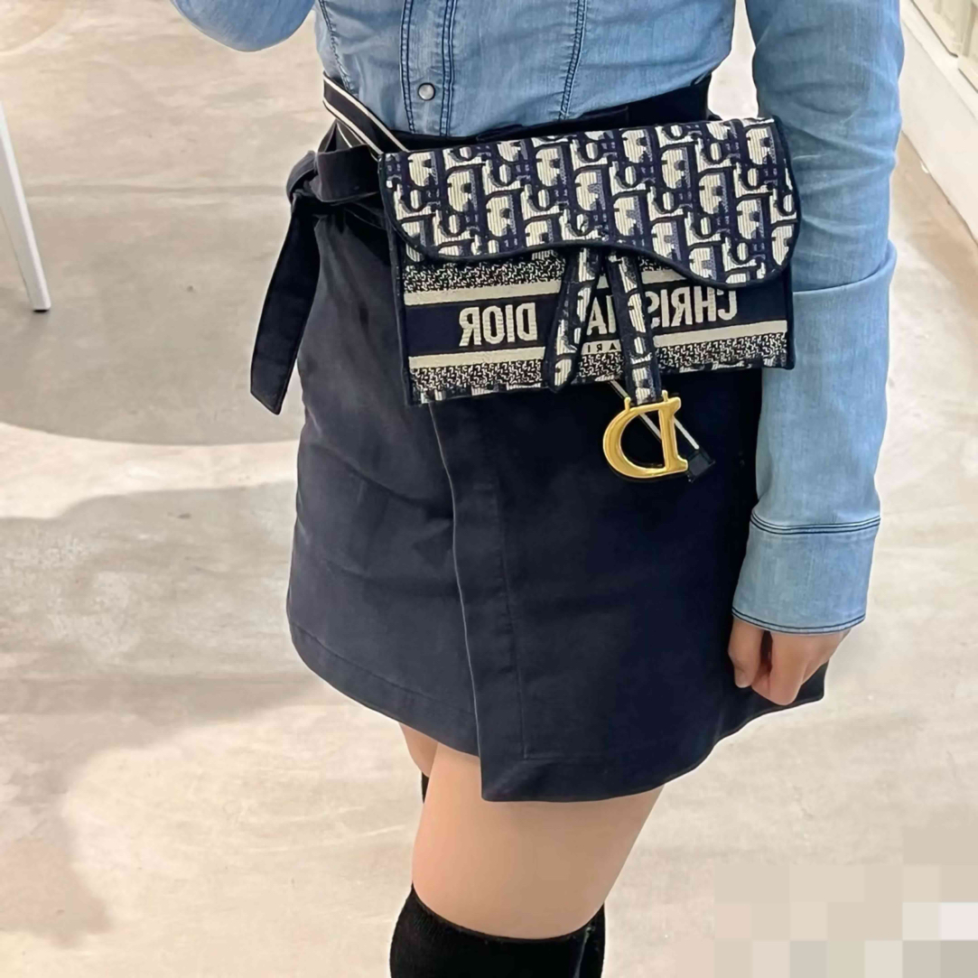 99新 DIOR/迪奥 99新-经典老花刺绣马鞍胸包腰包