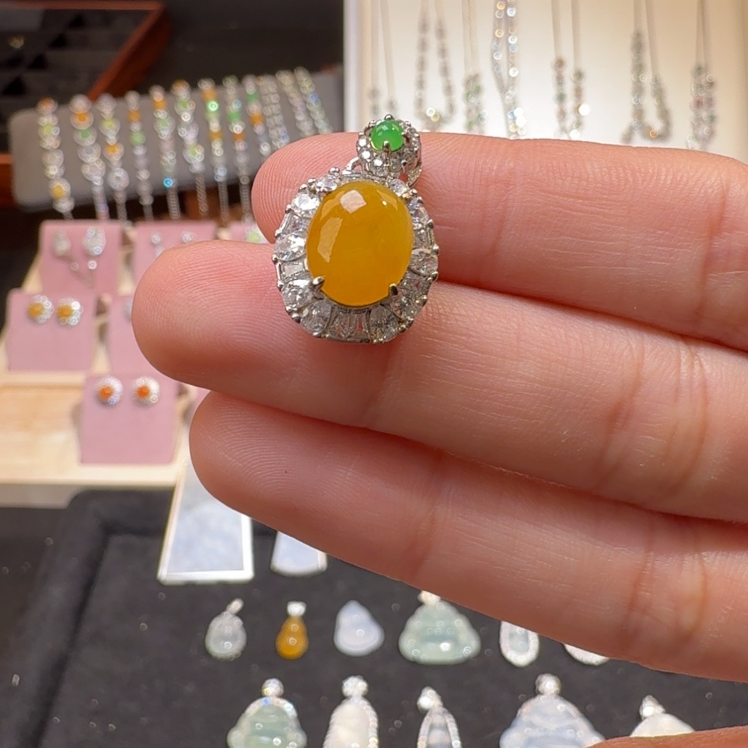 缘***宝翡翠银S925镶嵌颈饰纯天然缅甸翡翠A货吊坠