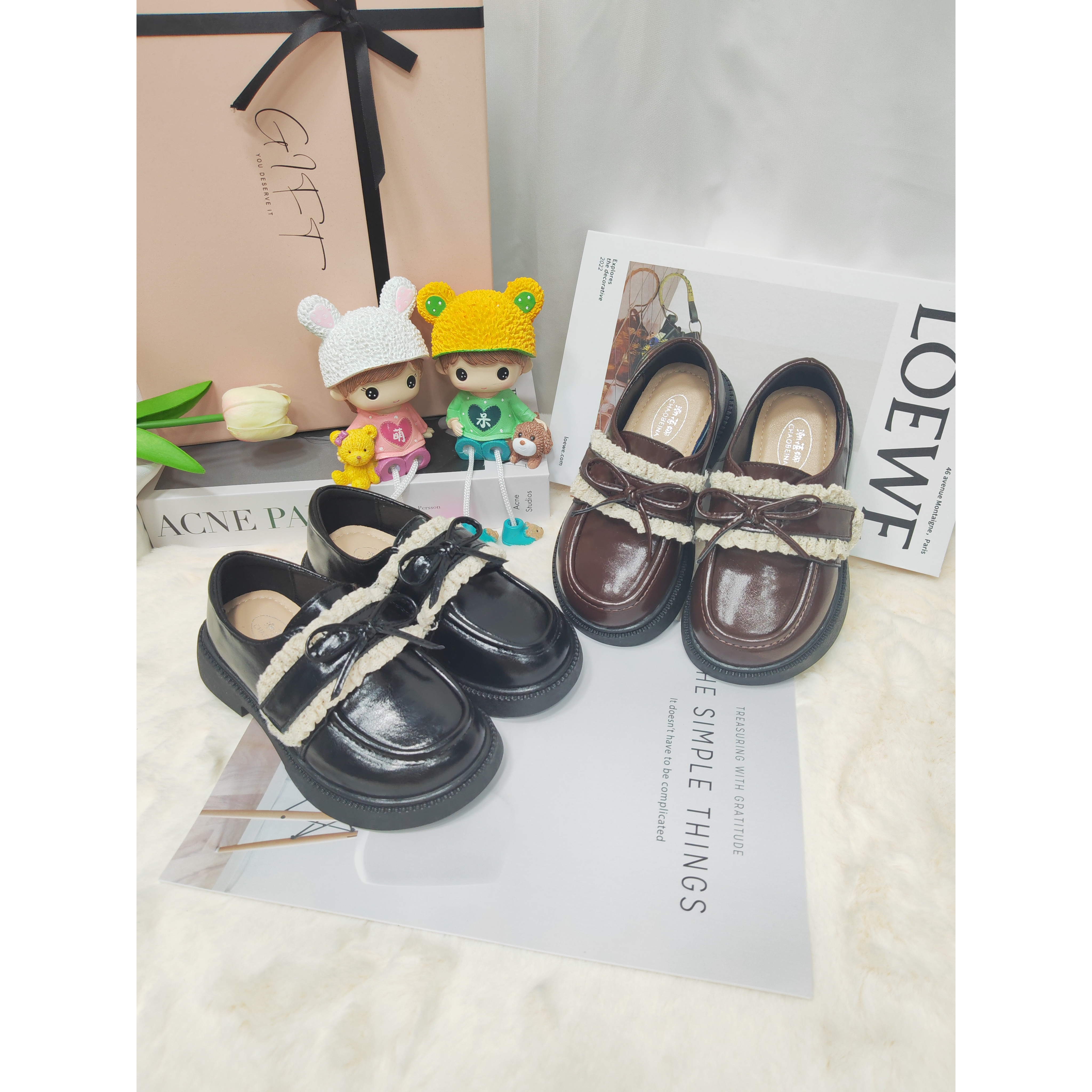 潮蓓娜2025女童新款真皮软底软面乐福鞋玛丽珍儿童花边小皮鞋