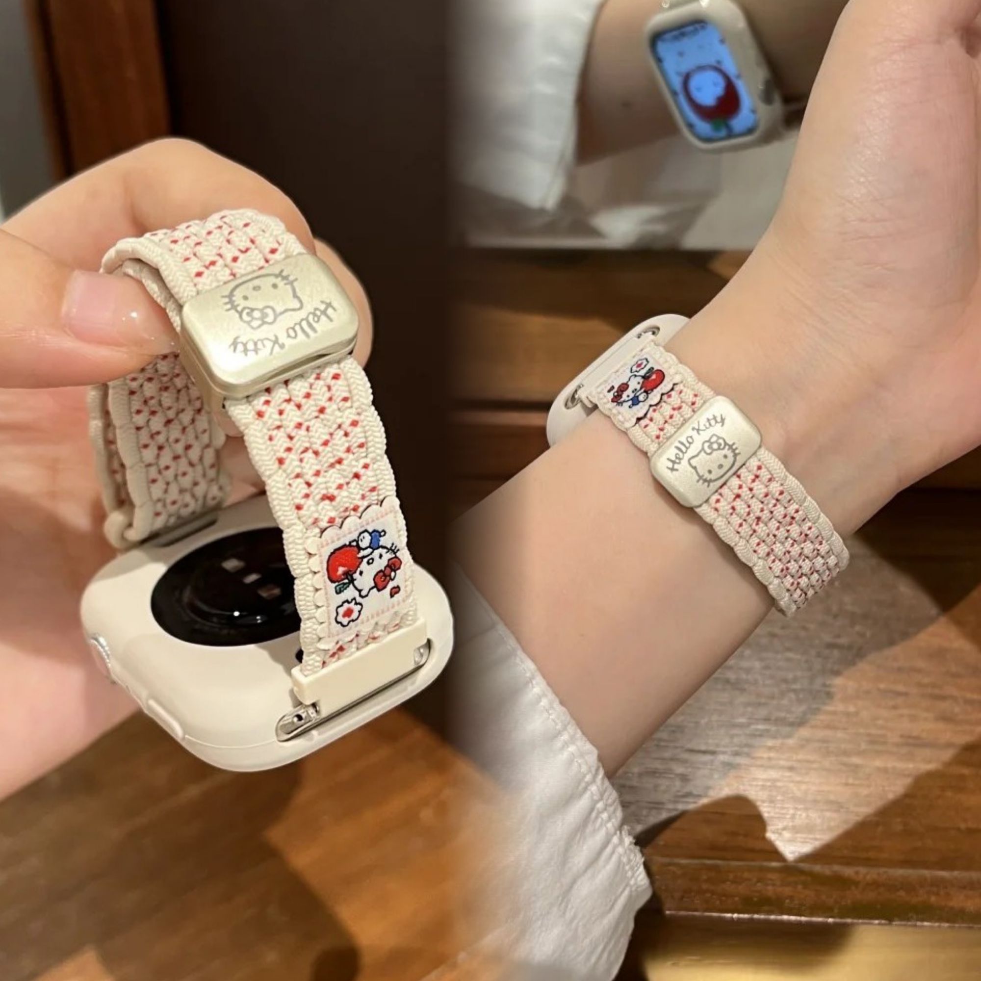 适用小米9pro手环表带可爱卡通KT猫10夏天8pro女生编织新款watch5