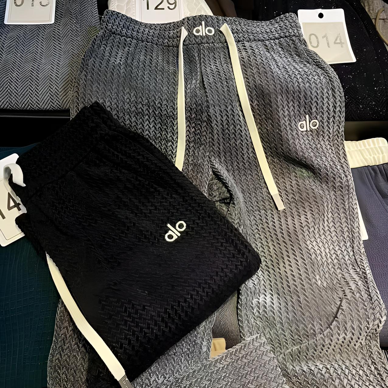 25年冬加厚欧棉绒时尚男士休闲提花刺绣款直筒松紧裤8669