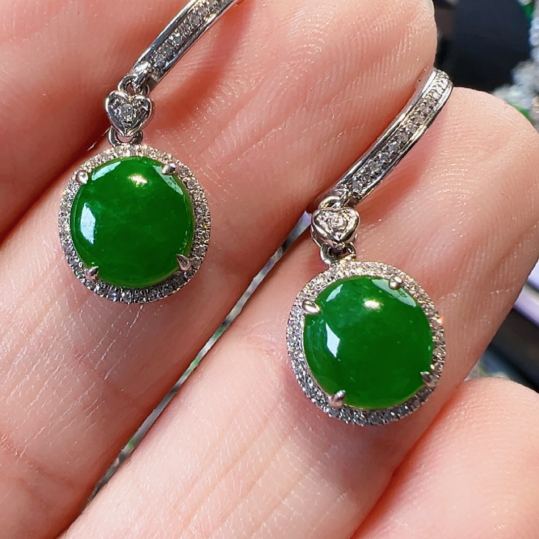 翡翠耳饰18K金镶嵌签收后24小时鉴赏期