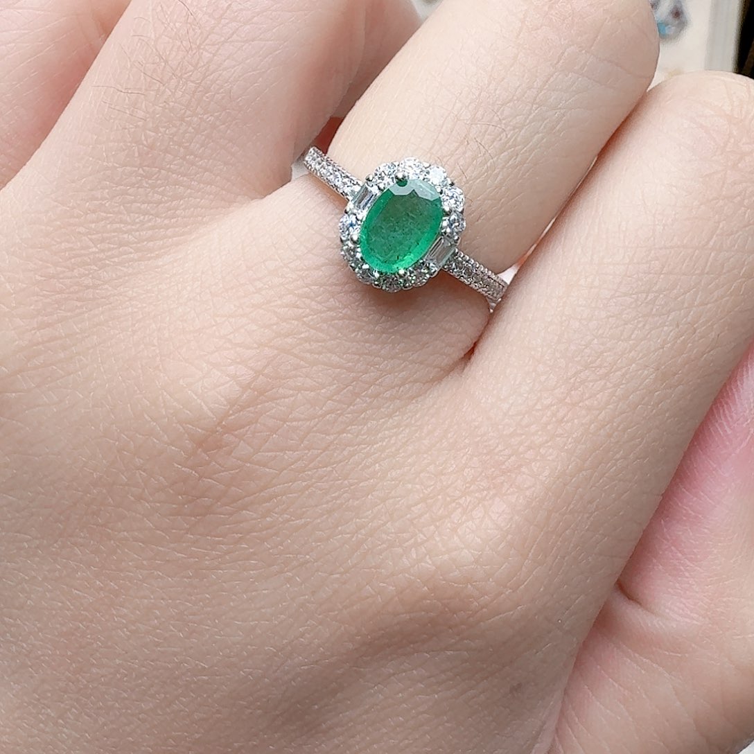 祖母绿戒指银S925镶嵌