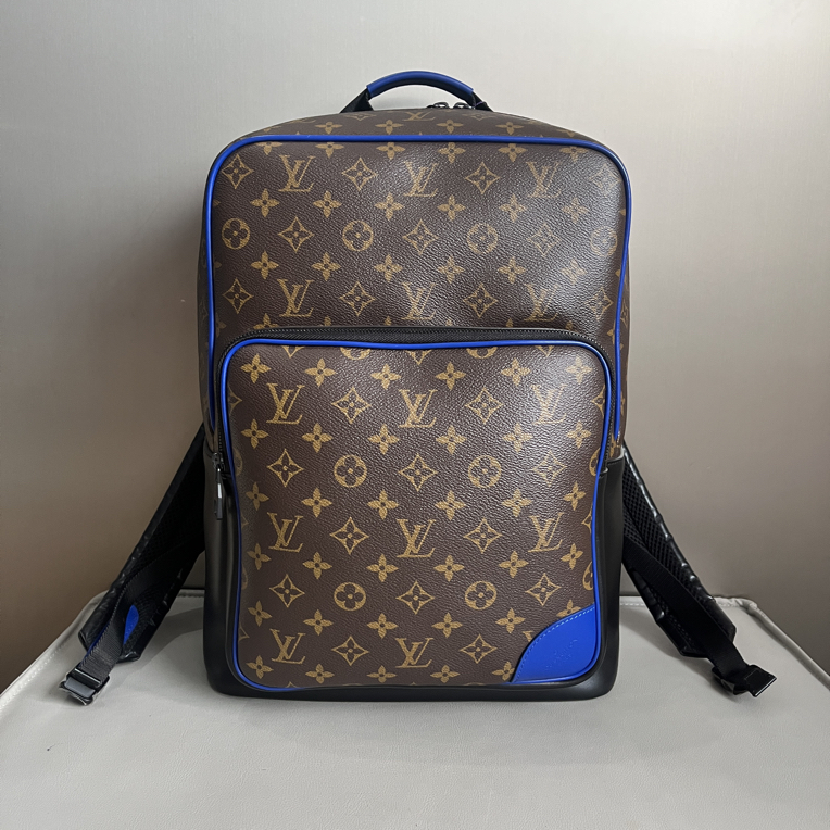 99新 LouisVuitton/路易威登 lv Macassar棕花蓝边双肩包hws185