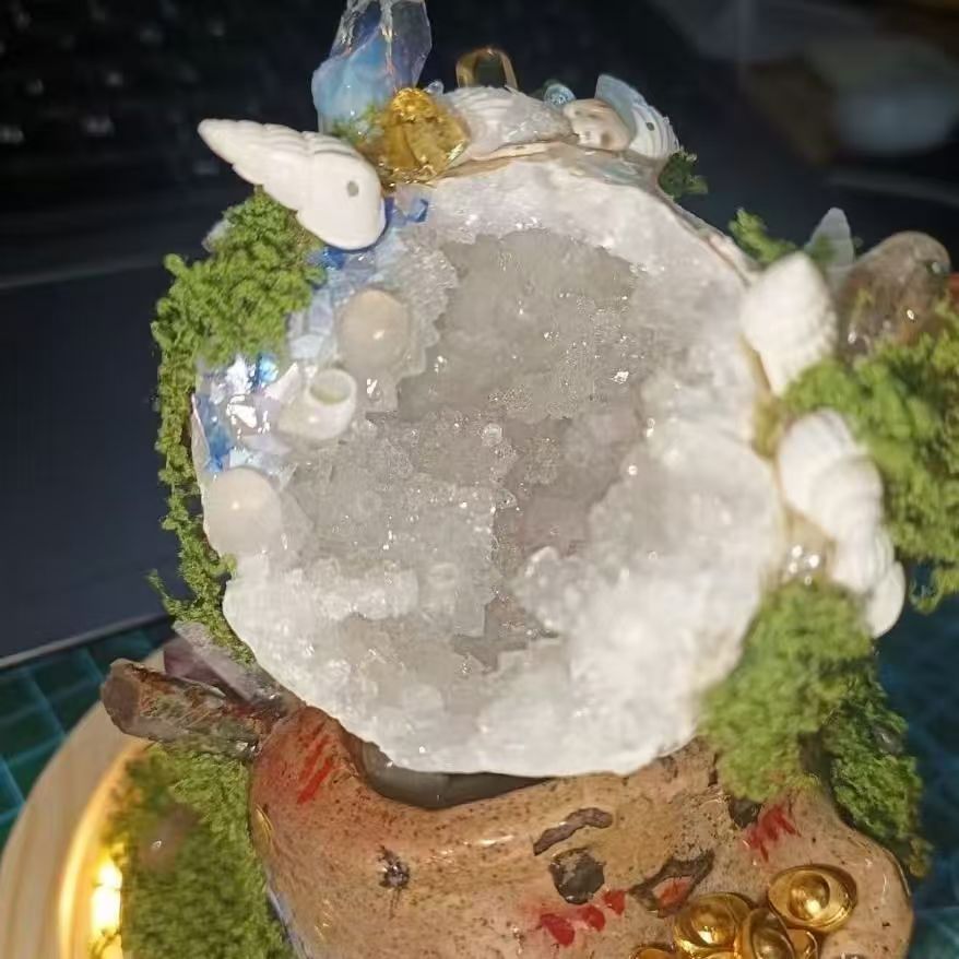 摩洛哥白晶洞石桌面装饰摆件首饰盒