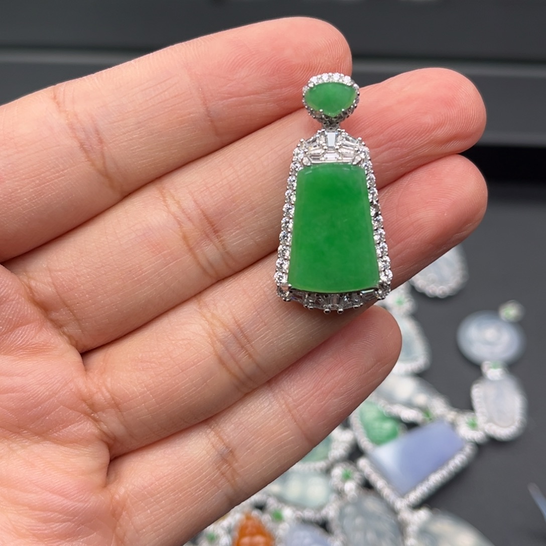 翡翠银S925镶嵌吊坠(不含链)