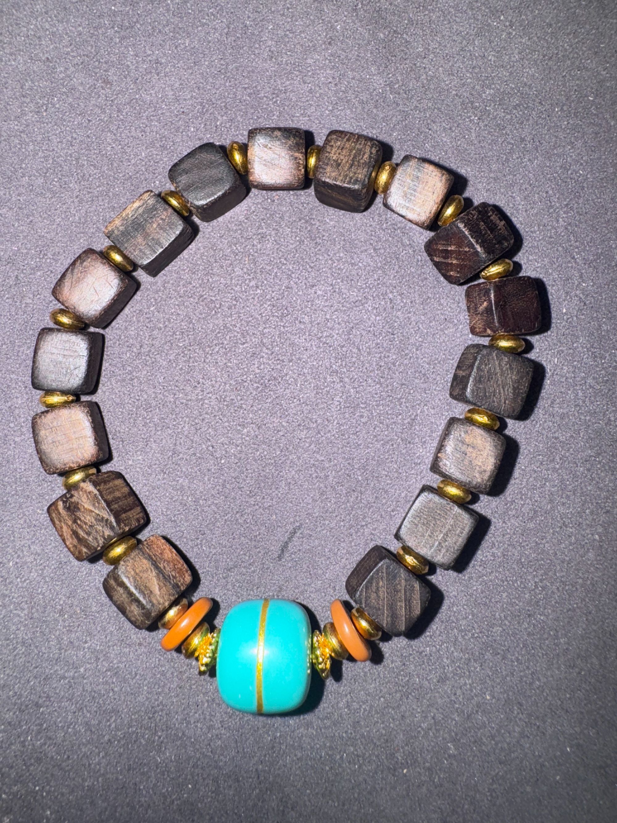 方块蓝珠传统手工木质手串 20-YW18T09