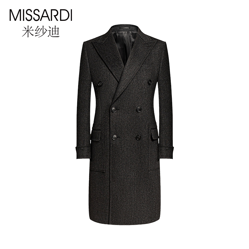 MISSARDI米纱迪深灰色羊毛羊绒修身毛呢大衣时尚高级男士马球大衣