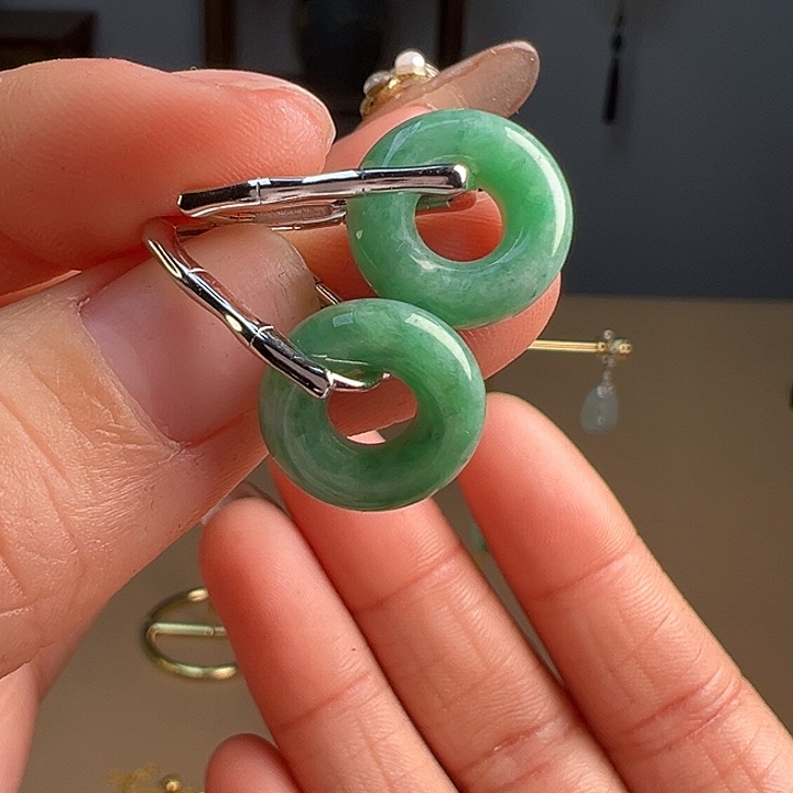 翡翠耳饰银S925镶嵌耳饰