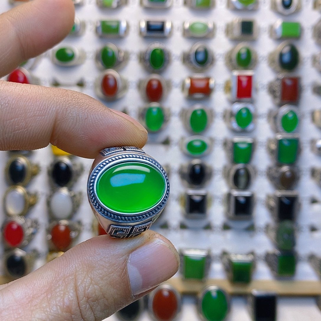 玛瑙/玉髓戒指银S925镶嵌