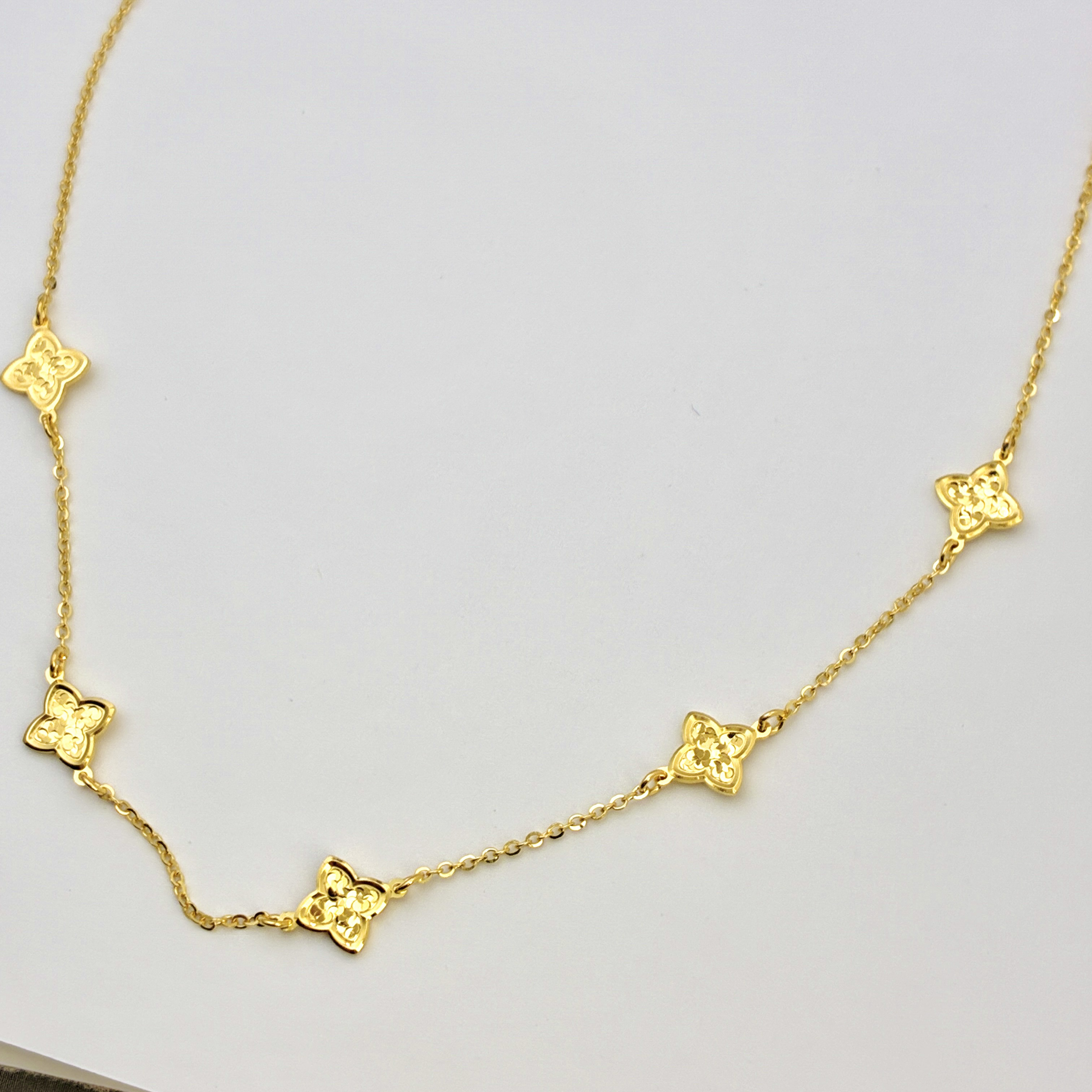 纯万福足金999黄金5g工艺双面碎碎冰四叶草时尚百搭项链