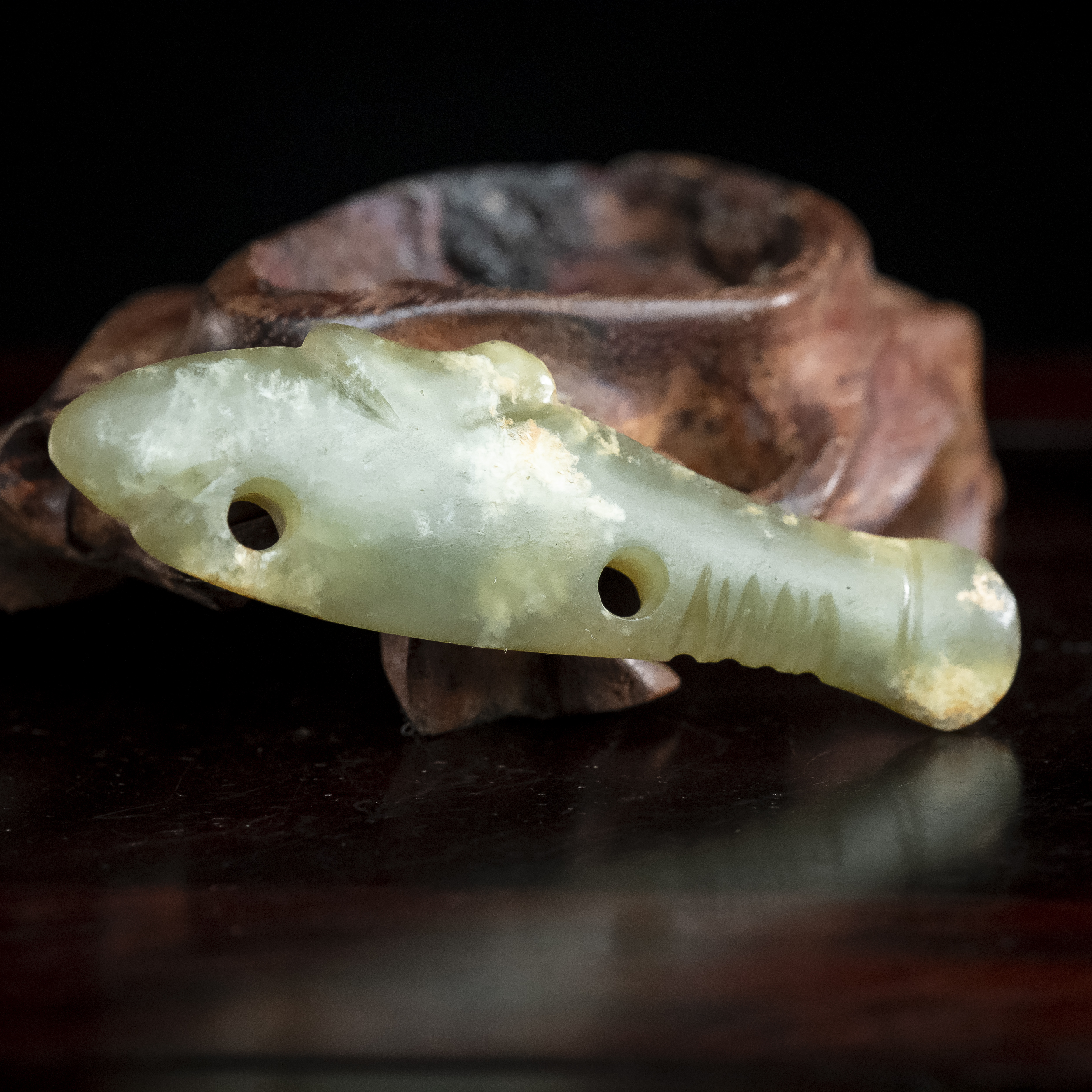 明代河磨玉鱼形佩-CS