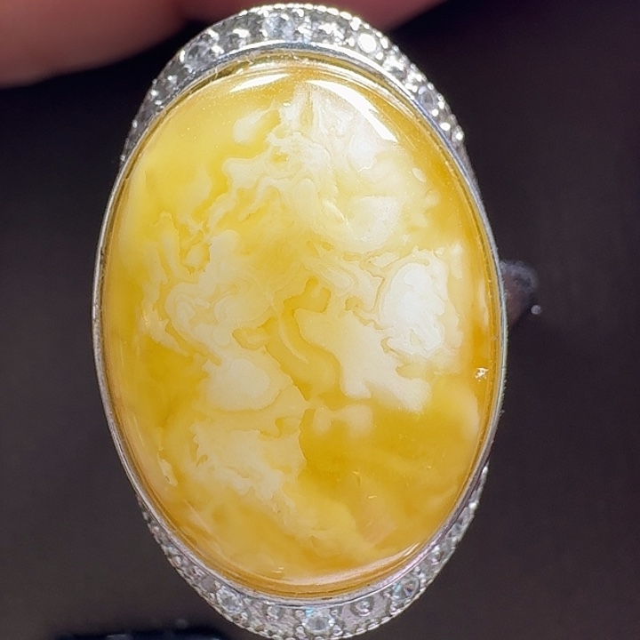 蜜蜡银S925镶嵌戒指戒指