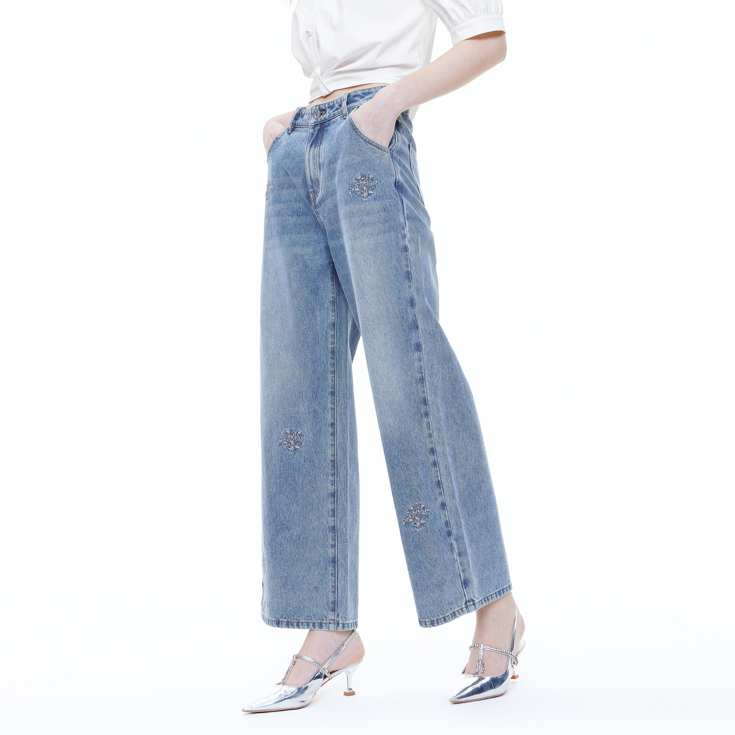 missCOCOON25夏新款花束阔腿裤直筒牛仔裤0017