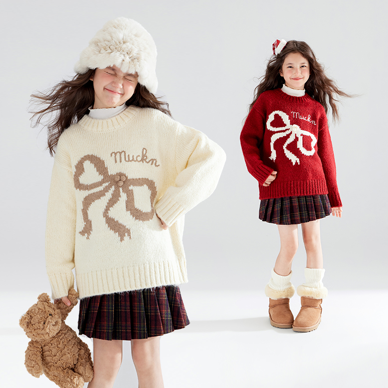 MUCMUKN 美丽奴混纺女童圣诞氛围感圆领毛衣冬柔软保暖M44XE2802