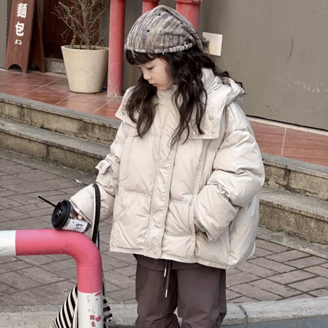 女童羽绒服2025冬季新款中大童面包羽绒服小个子美式宽松款外套潮