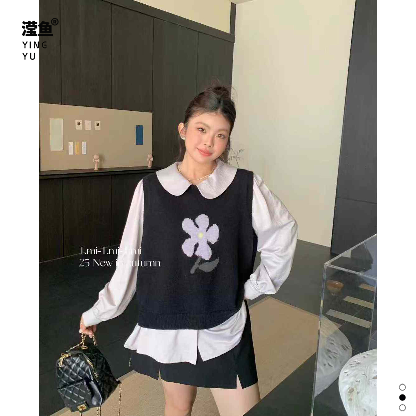 Tmi q911大码显瘦娃娃领衬衣衬衫百搭休闲宽松复古毛织马甲上衣