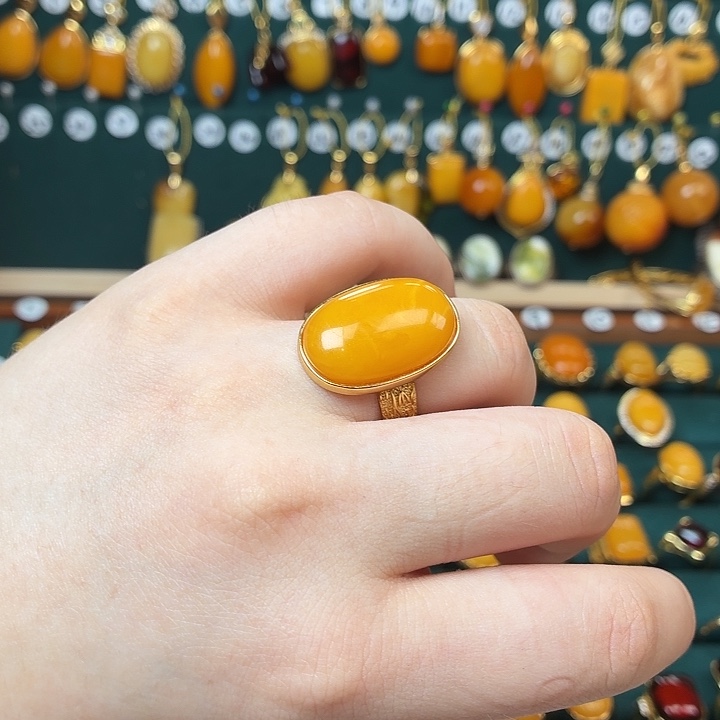 琥珀银S925镶嵌戒指