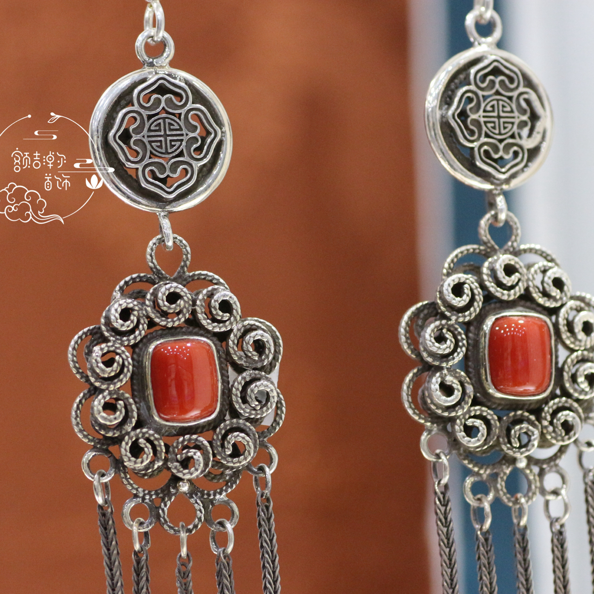 足银耳饰 旭日手工纯银长款耳环耳饰1120 1200 1080