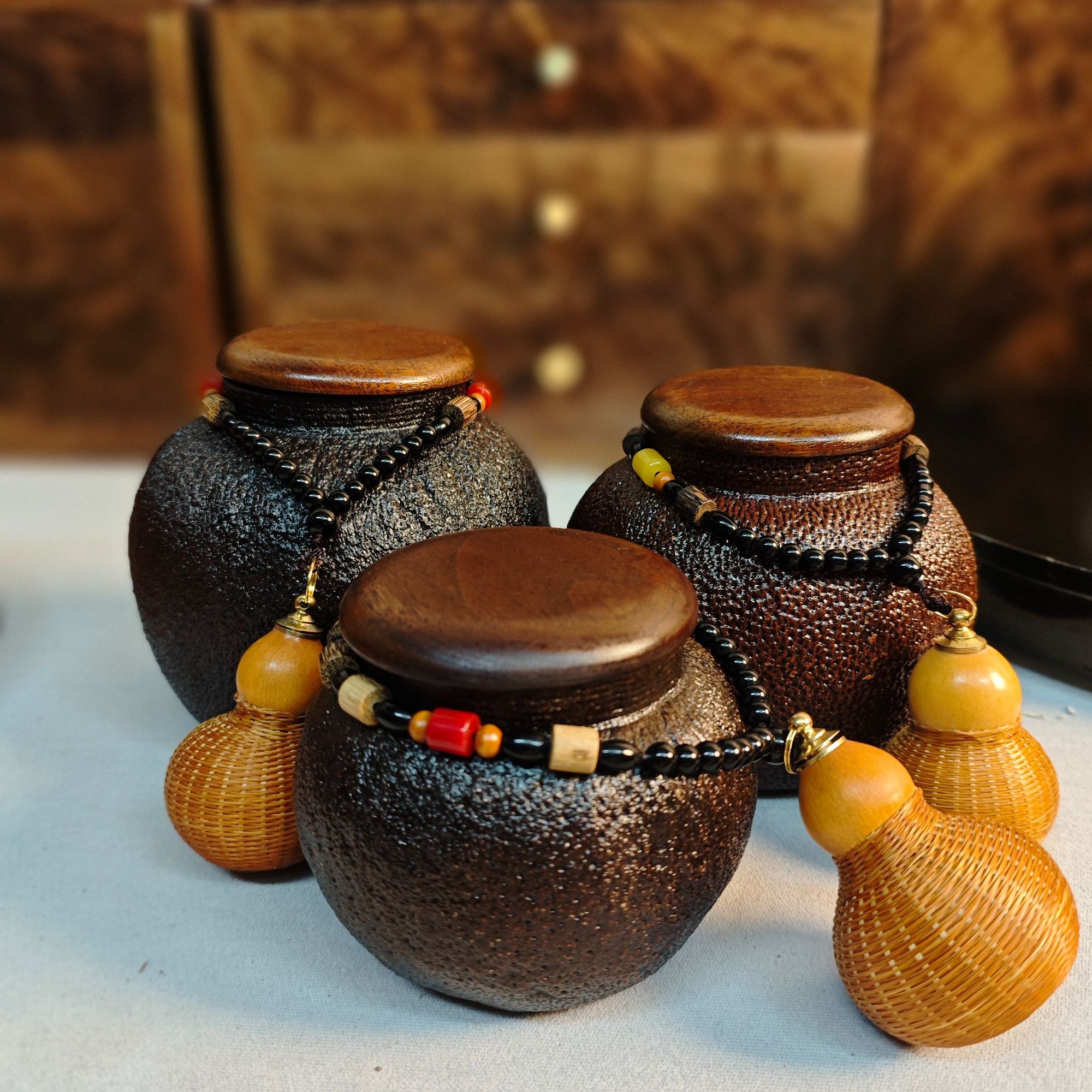 泰国青柚双层柚子罐高端品质纯手工制作醒茶罐天然大漆便携木盖