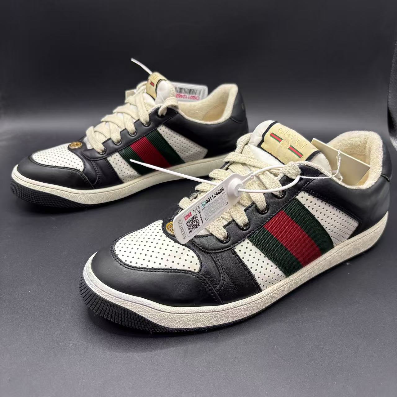 95新 GUCCI/古驰 男士脏脏黑白熊猫经典板鞋43欧码cat627