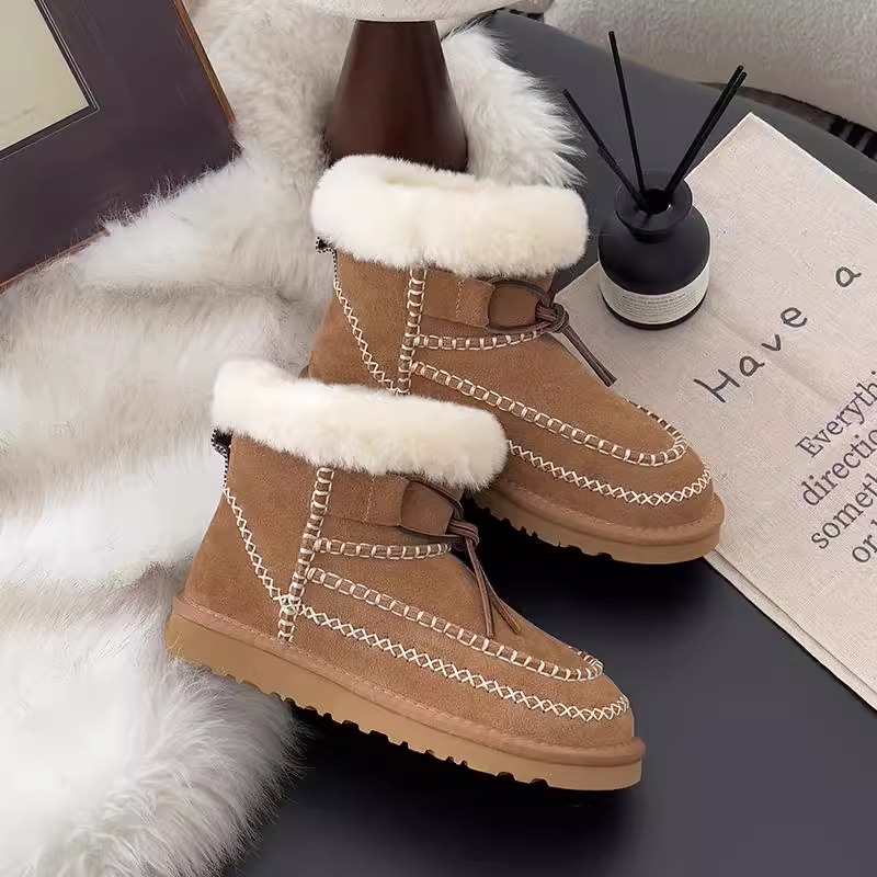 桑坡翻毛领阿尔派雪地靴女皮毛一体短筒中筒女靴厚底增高包头拖鞋