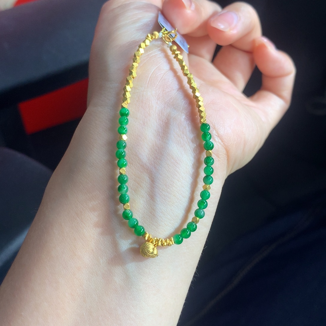 翡翠未镶嵌手链金玉满堂辣阳绿小米卡3.2