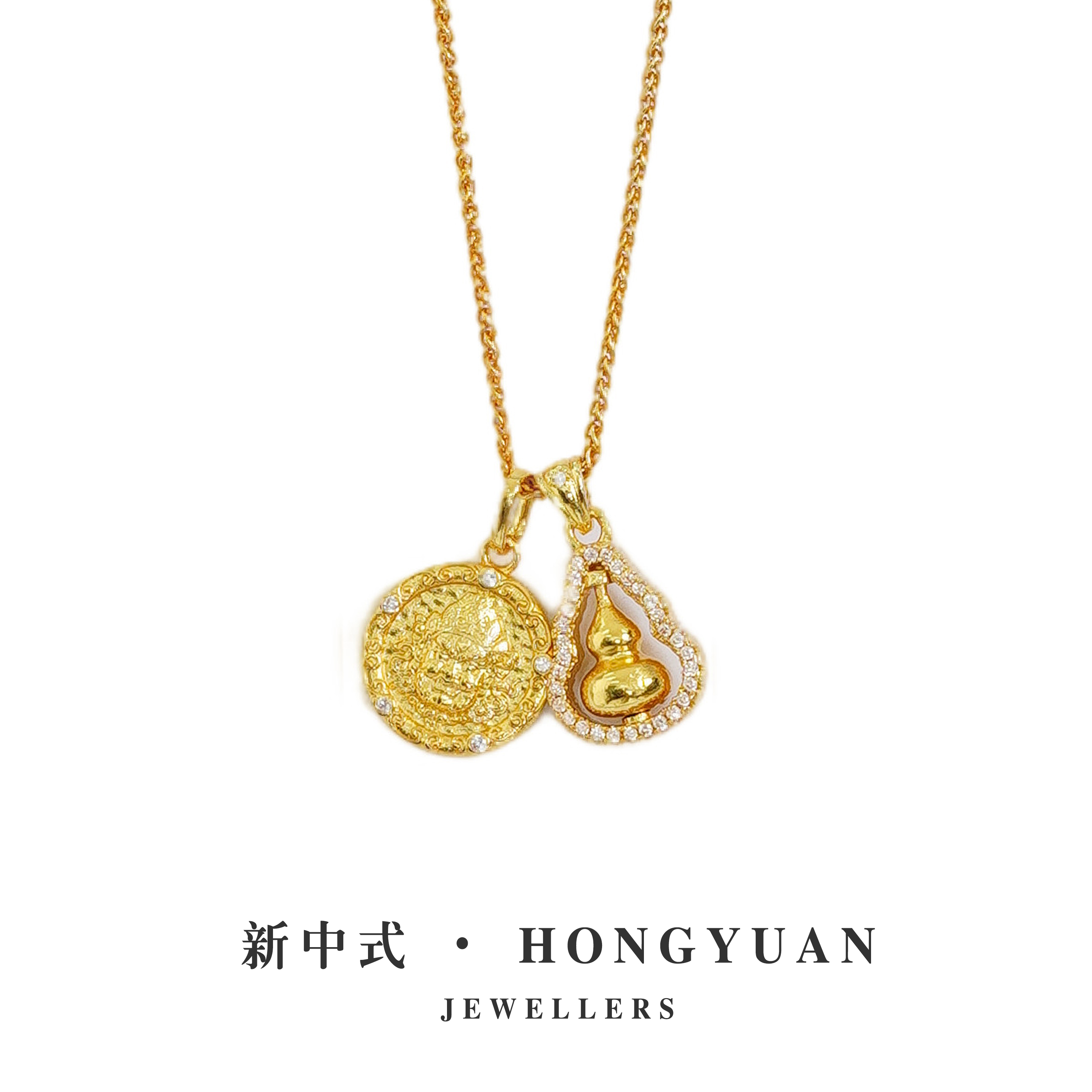 铜合金珐琅项链 金色葫芦项链女福禄套链轻奢小众时尚锁骨链