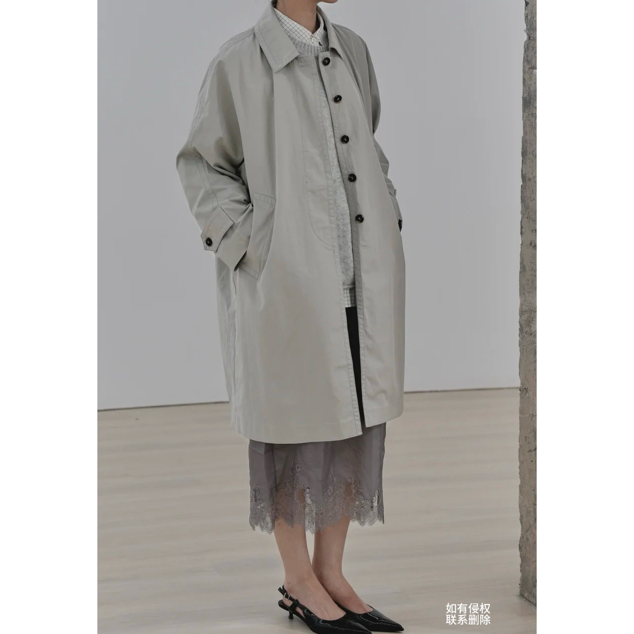 『朱小姐』新款翻领高级廓形长款风衣外套 G465