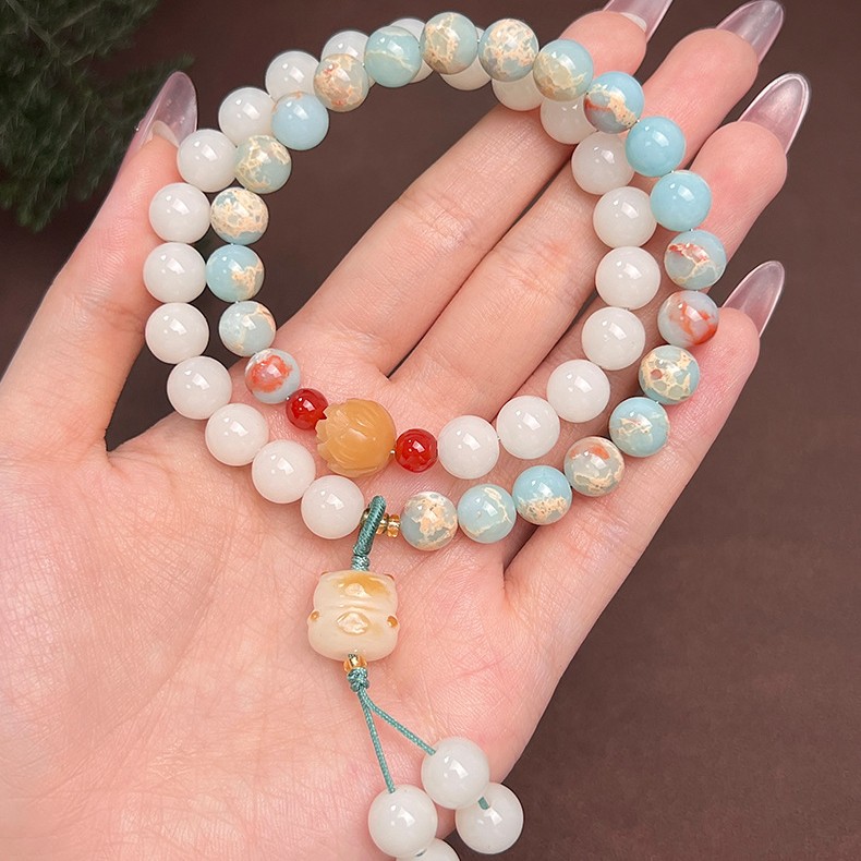 【云海清尘】菩提手串女文玩老料天然白色双圈手持念珠