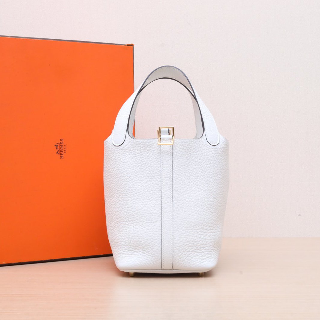99新 Hermes/爱马仕 【小花Han】 18 菜篮子 新白色 TC皮 B刻 包