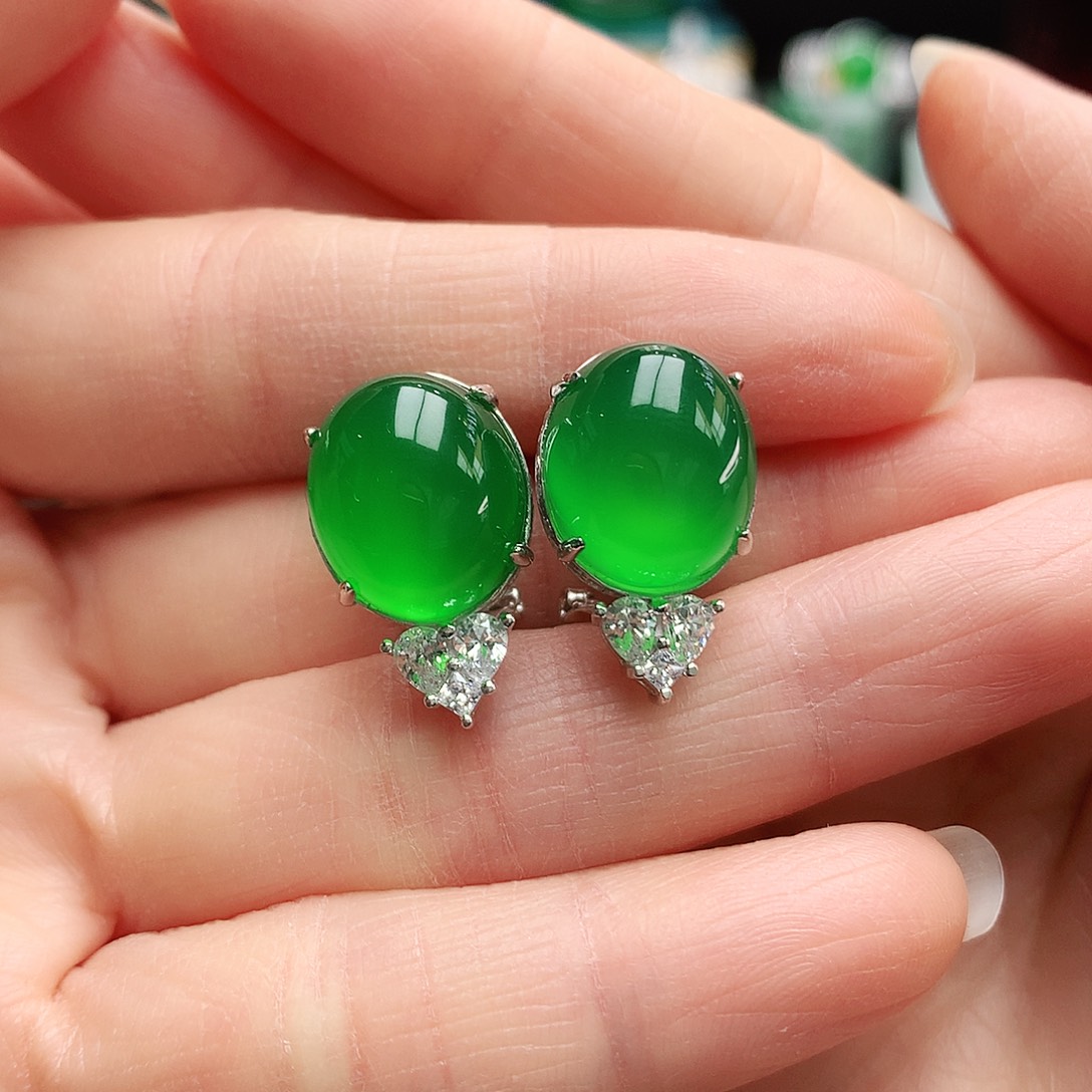 玛瑙/玉髓耳钉银S925镶嵌