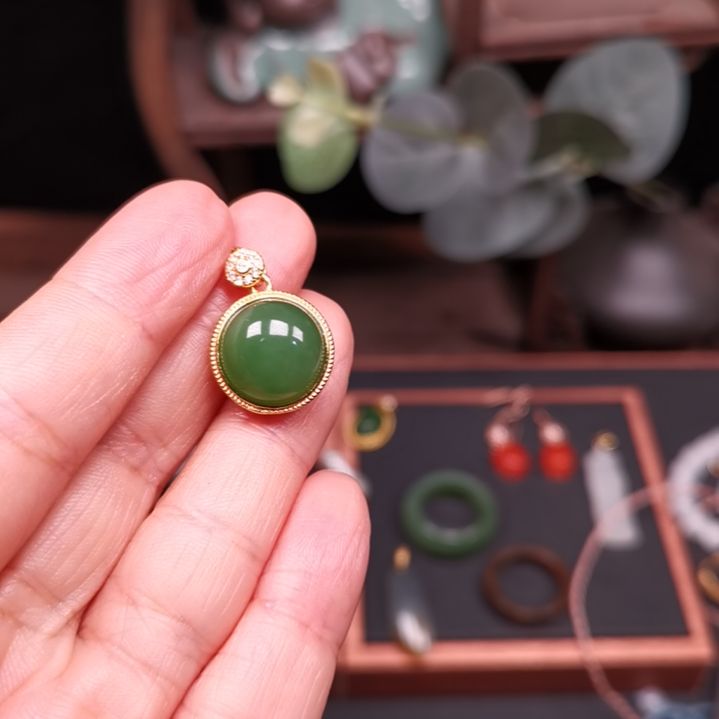 和田玉（碧玉）银S925镶嵌颈饰