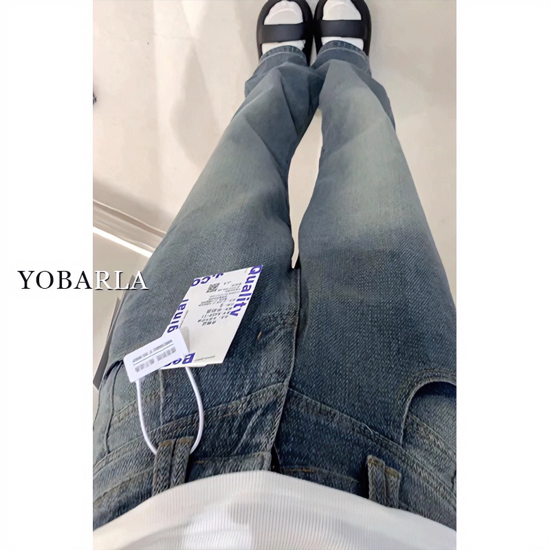 麦穗窄版阔腿直筒牛仔裤女秋冬高腰大码胖mm显瘦梨形身材宽松裤子