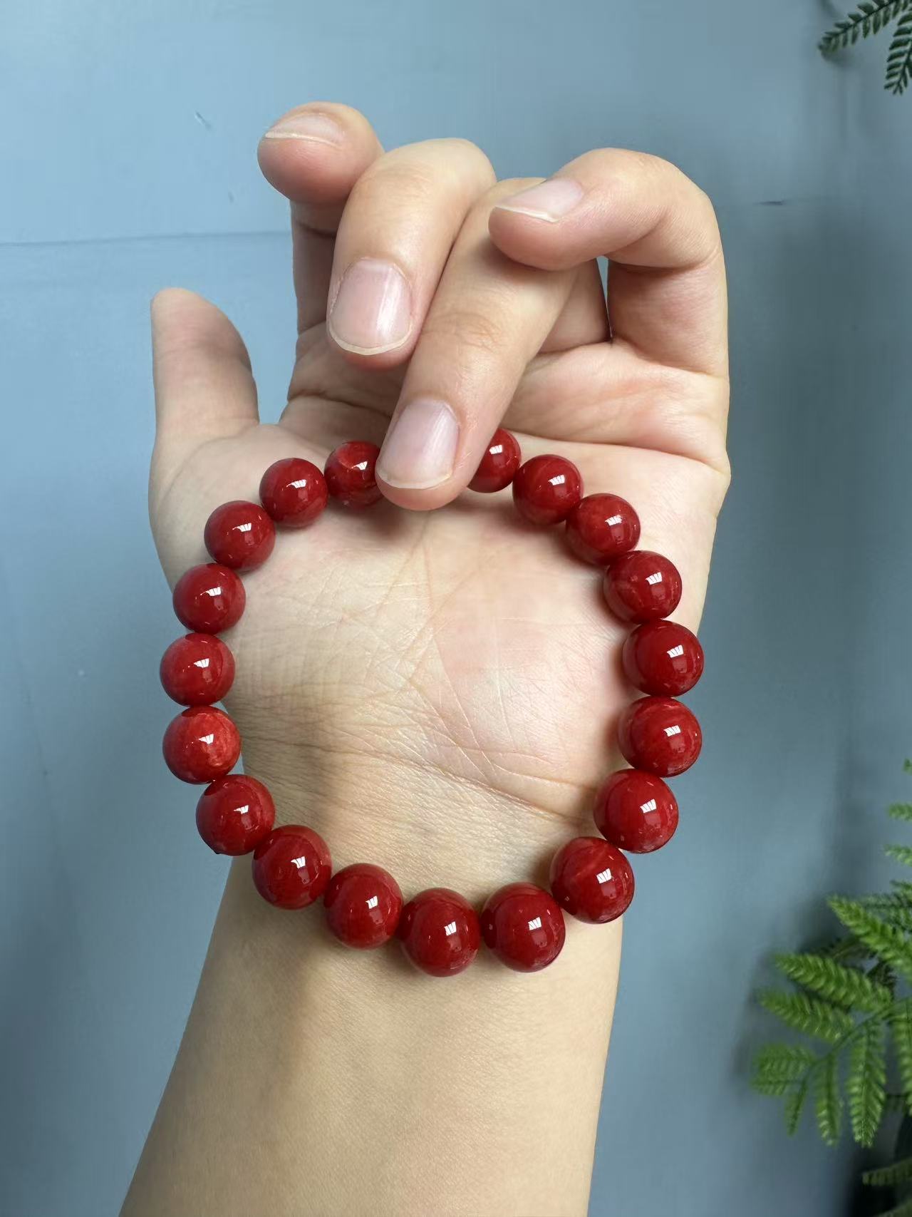 高货红色手链10mm手链