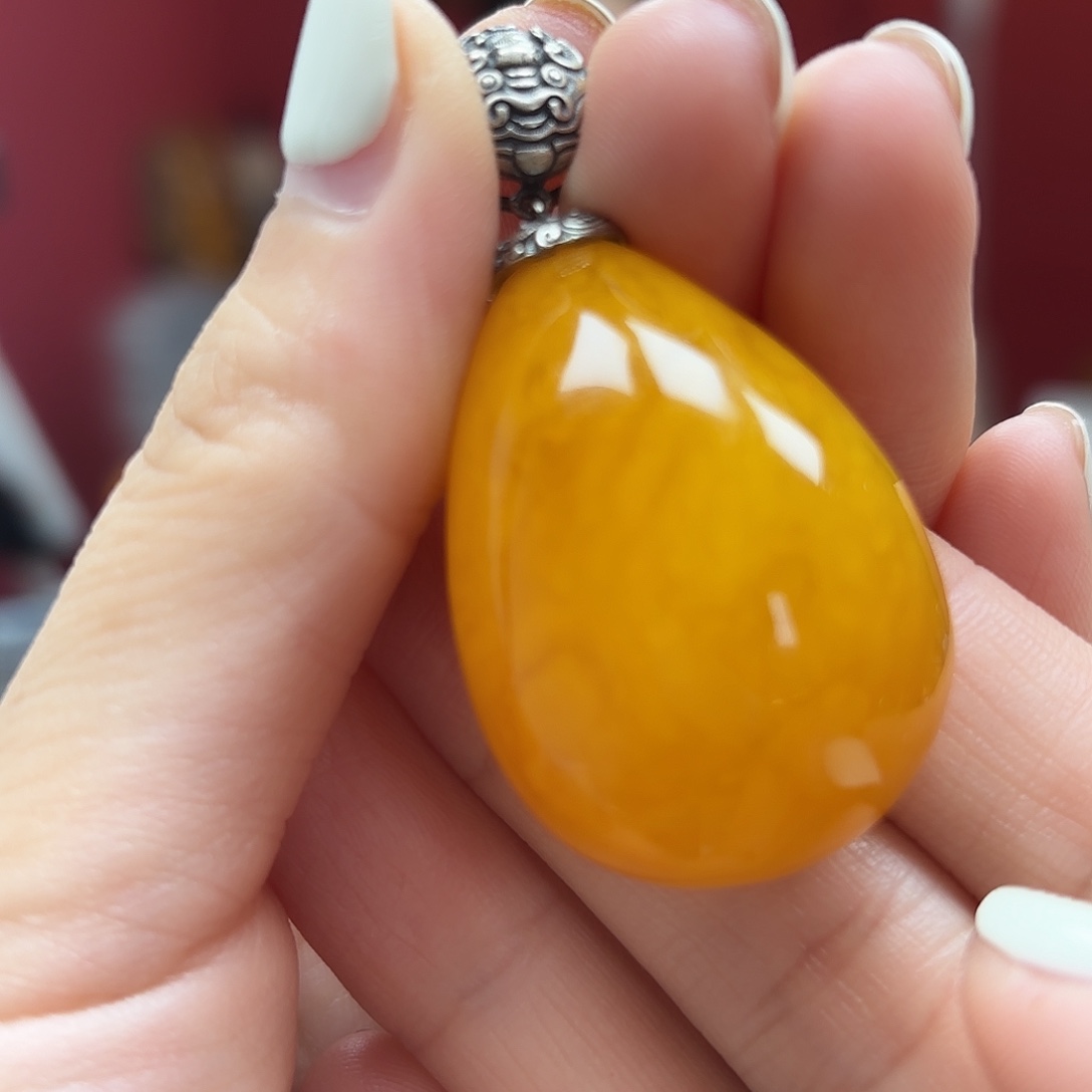 琥珀裸石银S925镶嵌30吊坠