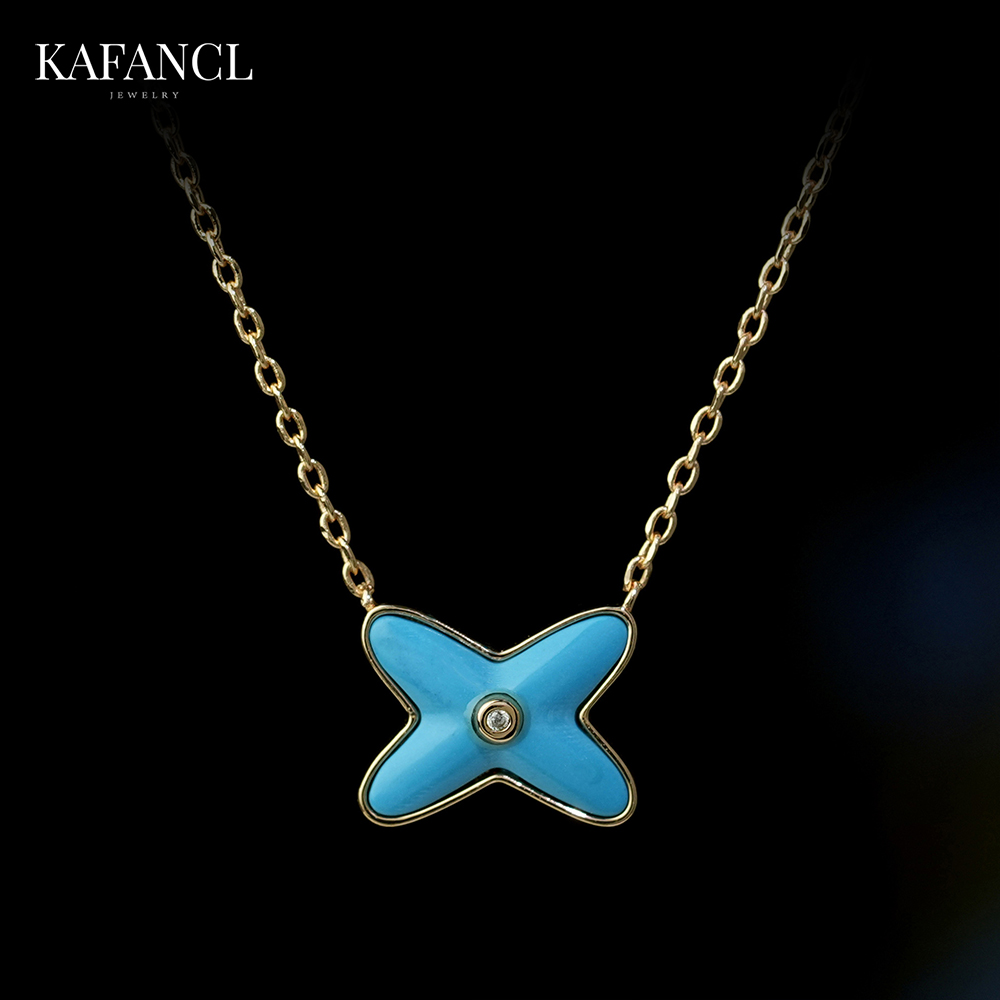 925银 镀K金 蓝色交叉项链 ZF-B212/B209