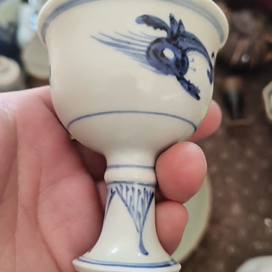 古***》摆件一件精美青花高足小杯全品