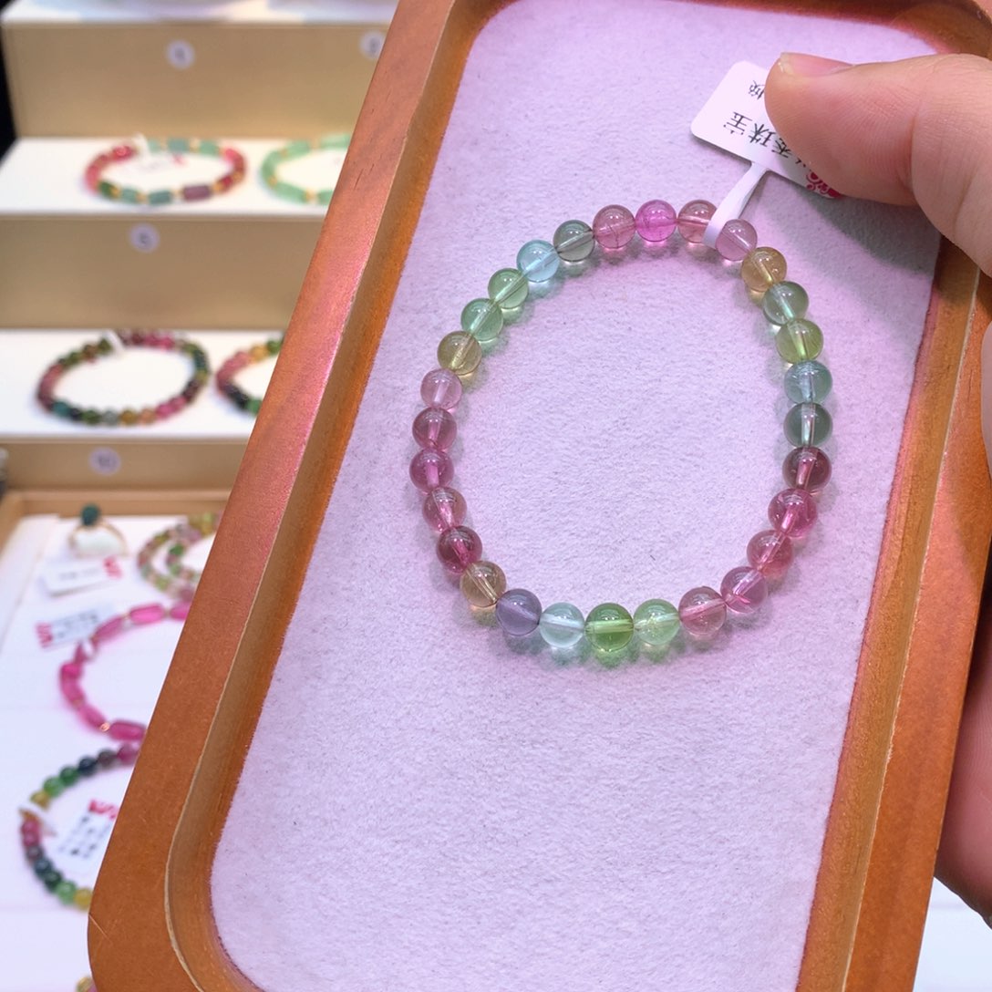 碧玺人鱼色马卡龙单圈手链未镶嵌