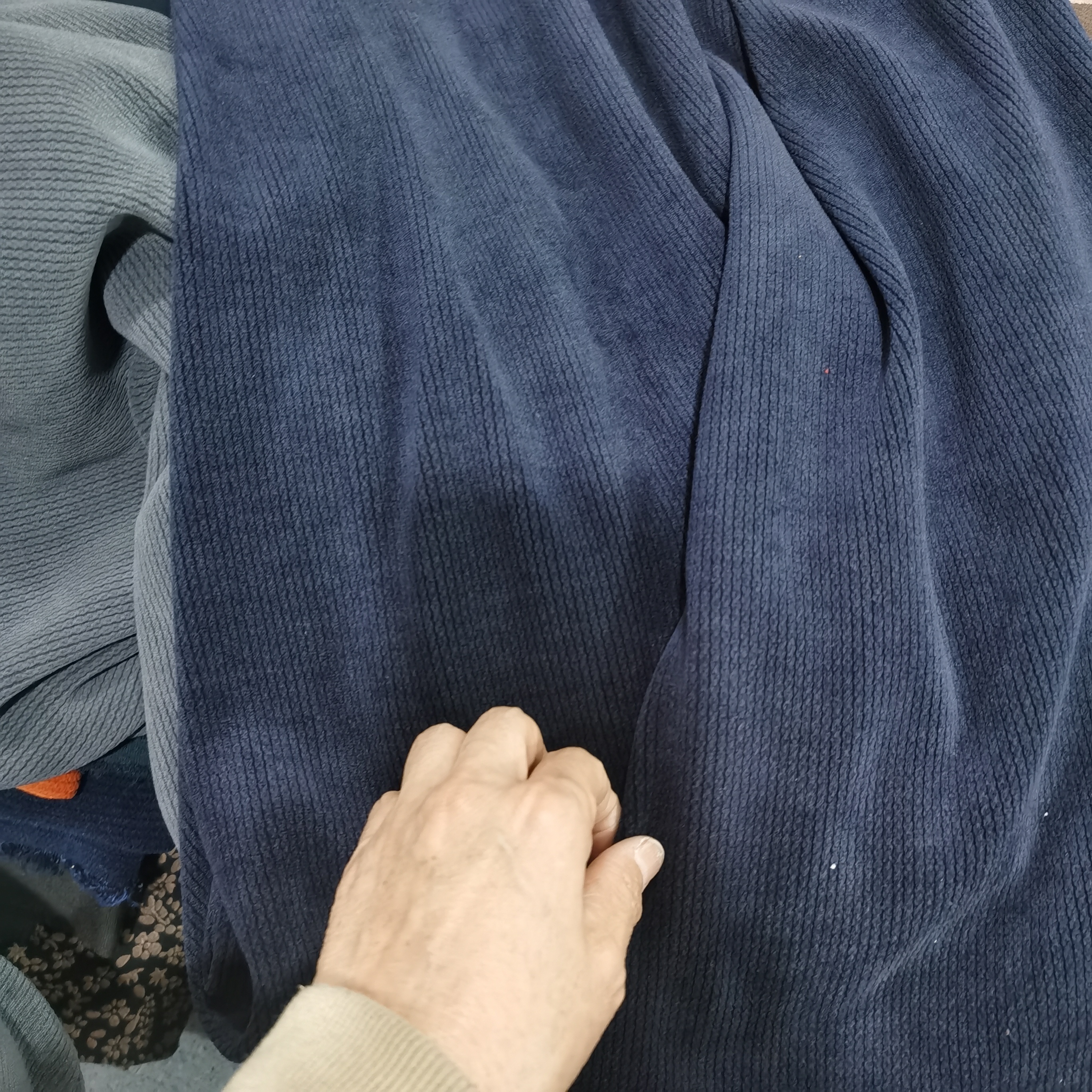 雪尼尔多多条绒布料蓝色1.1米布头