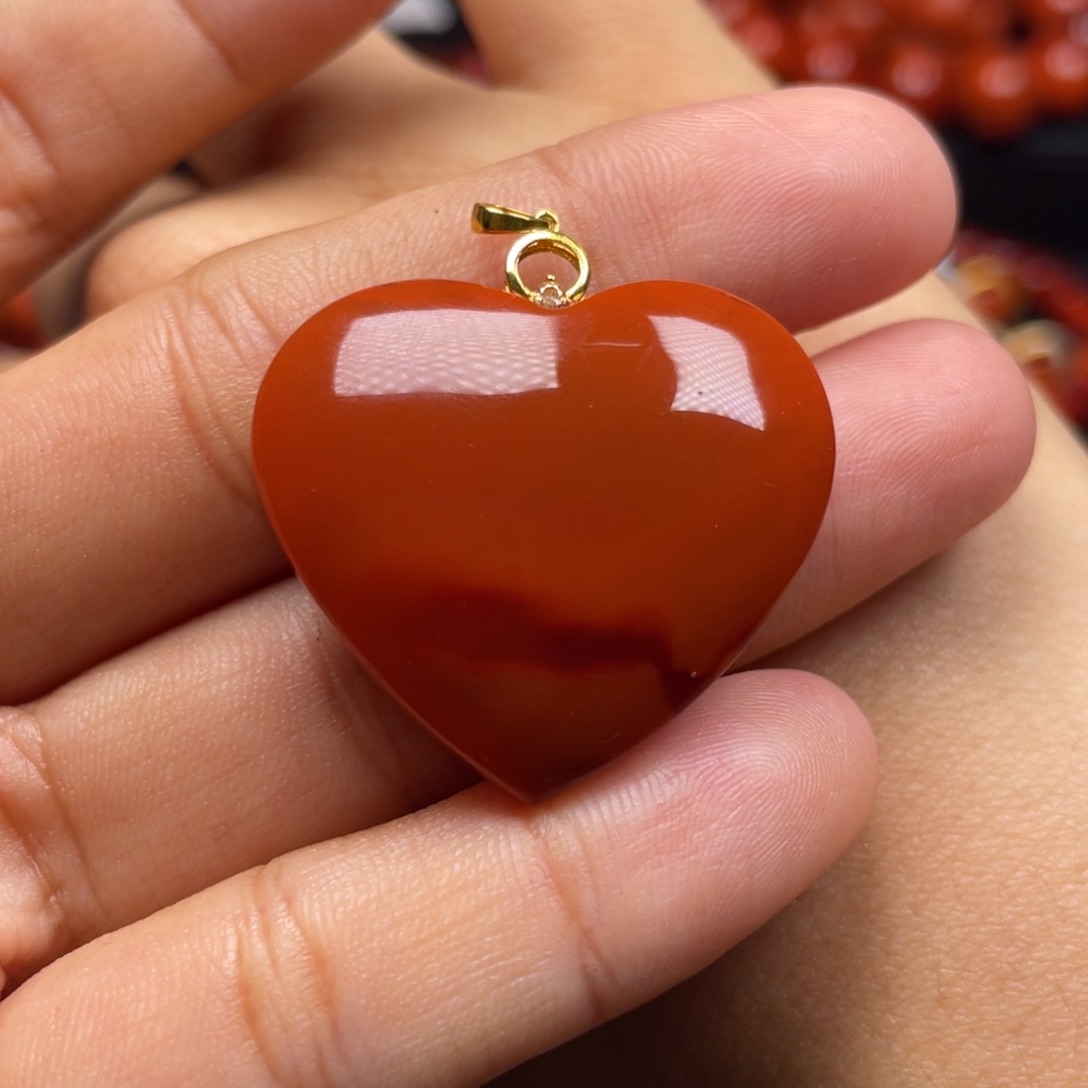 南红玛瑙珠宝奇石18K金镶嵌吊坠
