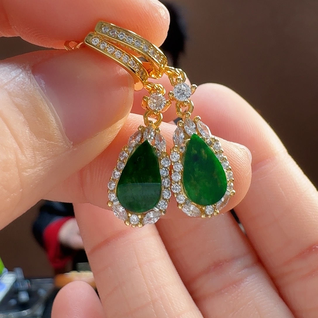 翡翠耳饰银S925镶嵌耳饰