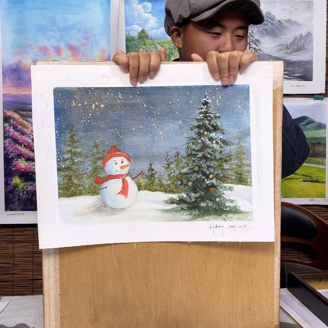 油画行路人小院绘画作品竞拍