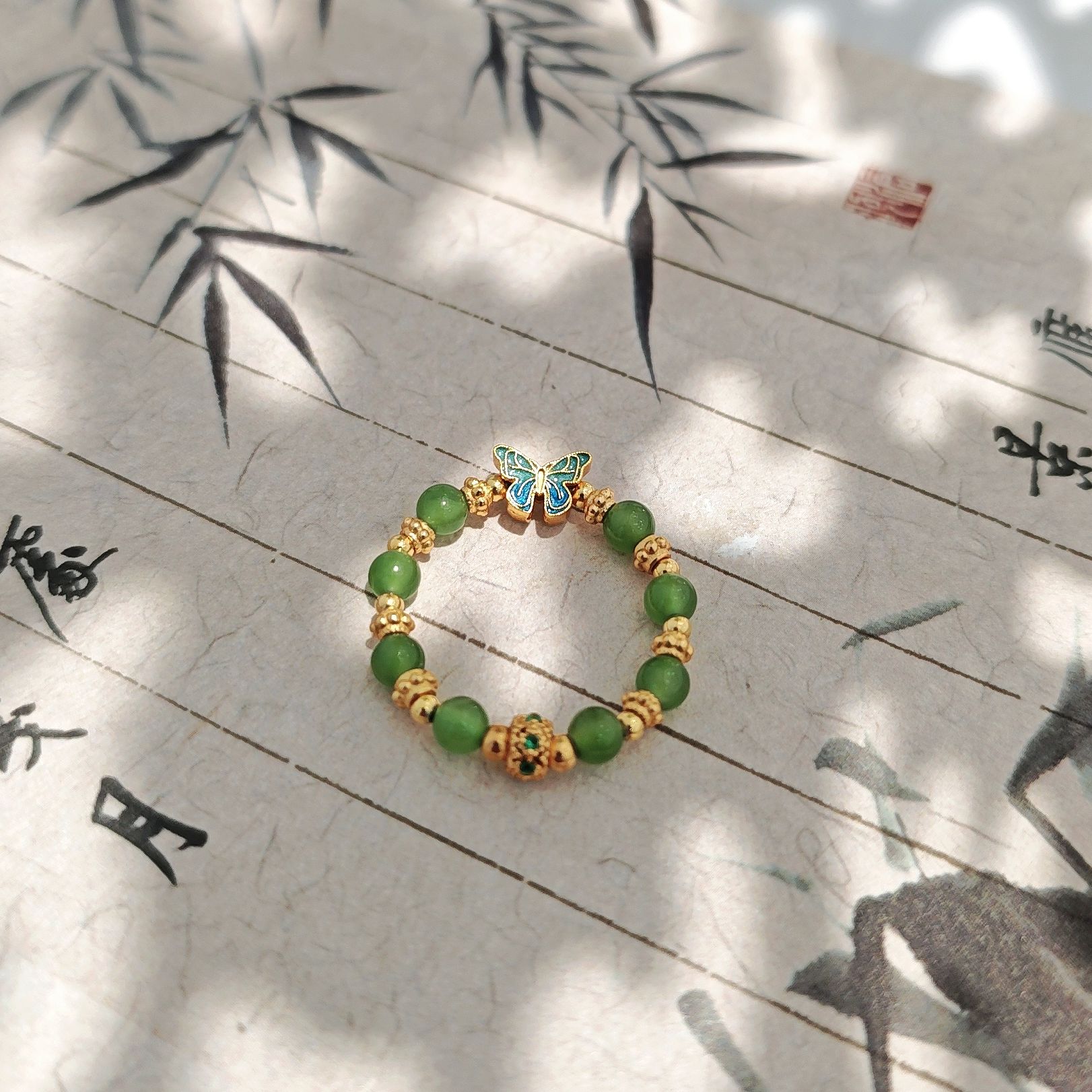 碧玉蝴蝶戒指 s925银 多样性发一件 3025