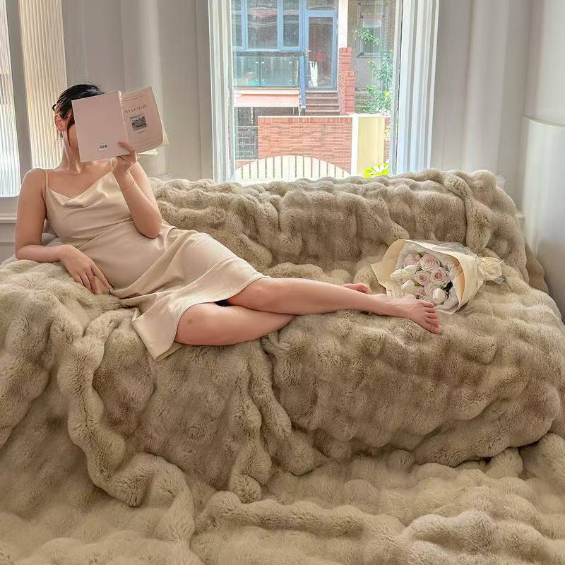 单层泡泡绒毛毯多功能午睡沙发冬季加绒加厚保暖家用