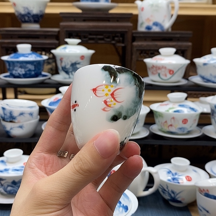 金***露手绘水墨荷花主人杯1个釉下彩高温瓷微瑕福利款