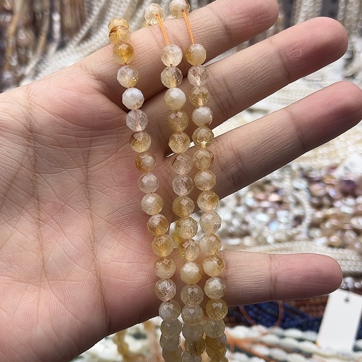 未镶嵌玛瑙/玉髓珠宝半成品一条6mm左右黄塔晶刻面