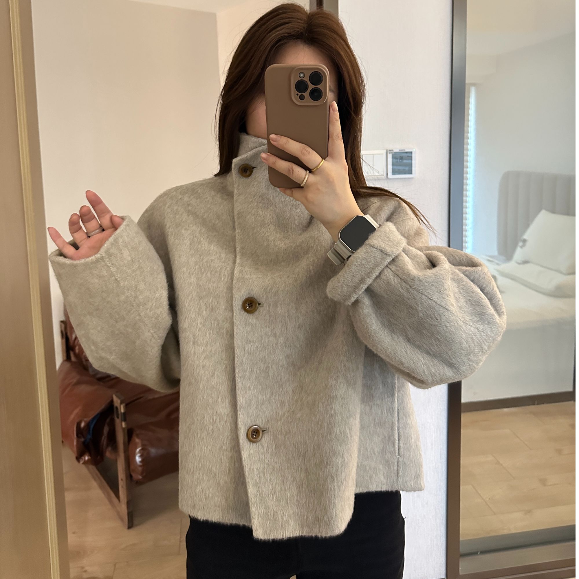 合苞秋冬韩版短款呢子大衣女小个子气质高级感千金风羊绒毛呢外套