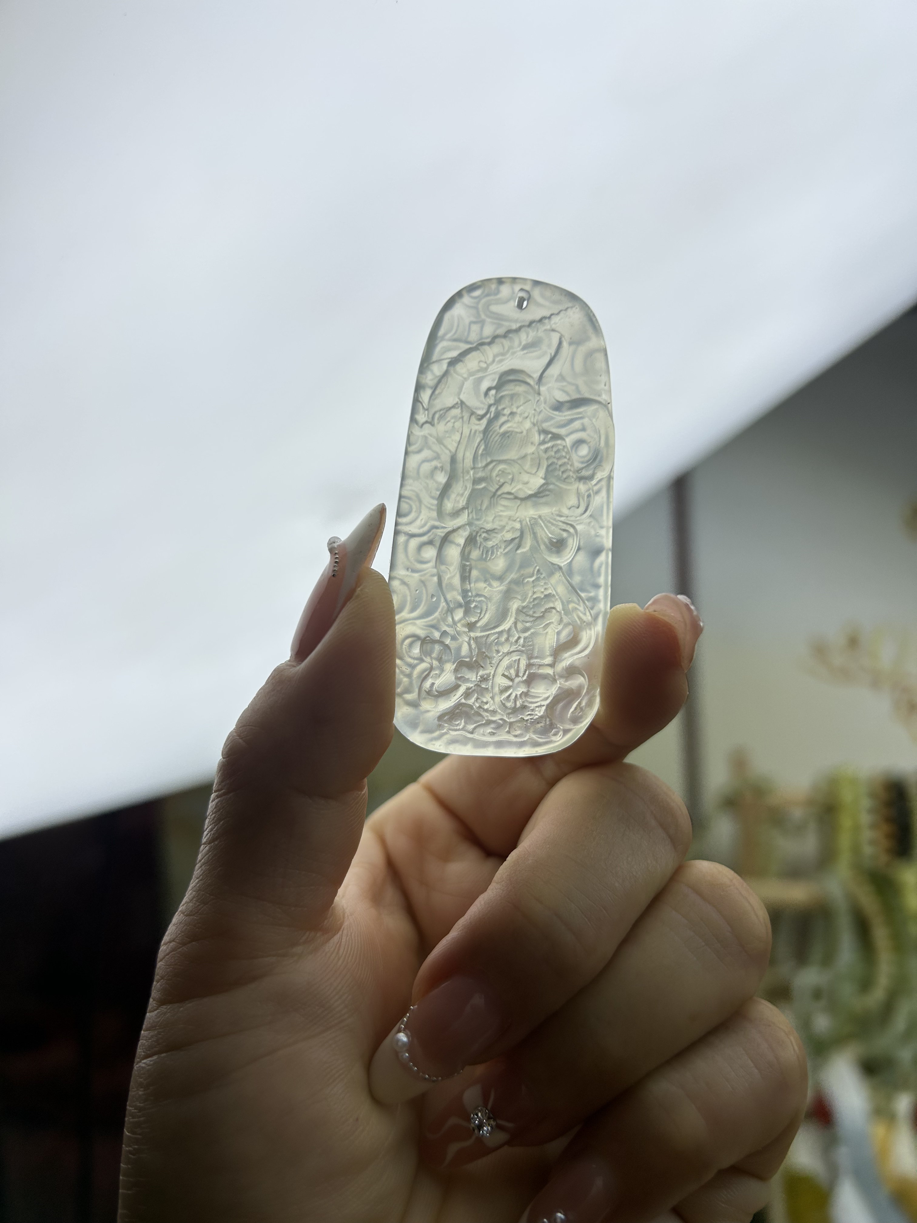 天然岫玉冰种王灵官尺寸大约高62mm宽30mm厚7.2nm