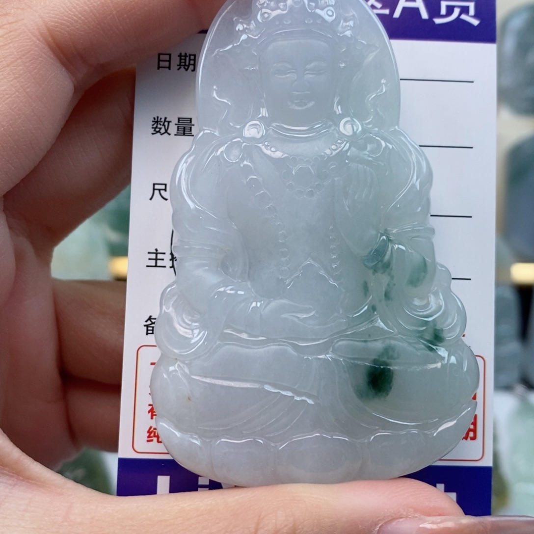 翡翠颈饰未镶嵌度母天然缅甸翡翠